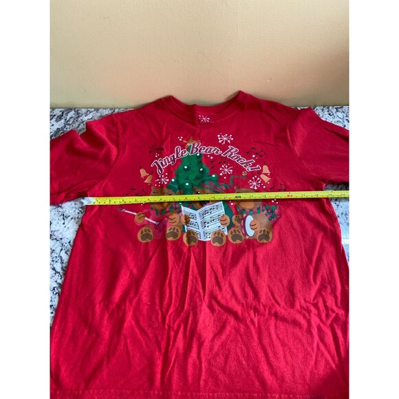 Jingle Bear Rock Red Graphic Christmas T-Shirt M 100% Cotton Festive Bear Design - Picture 6 of 9